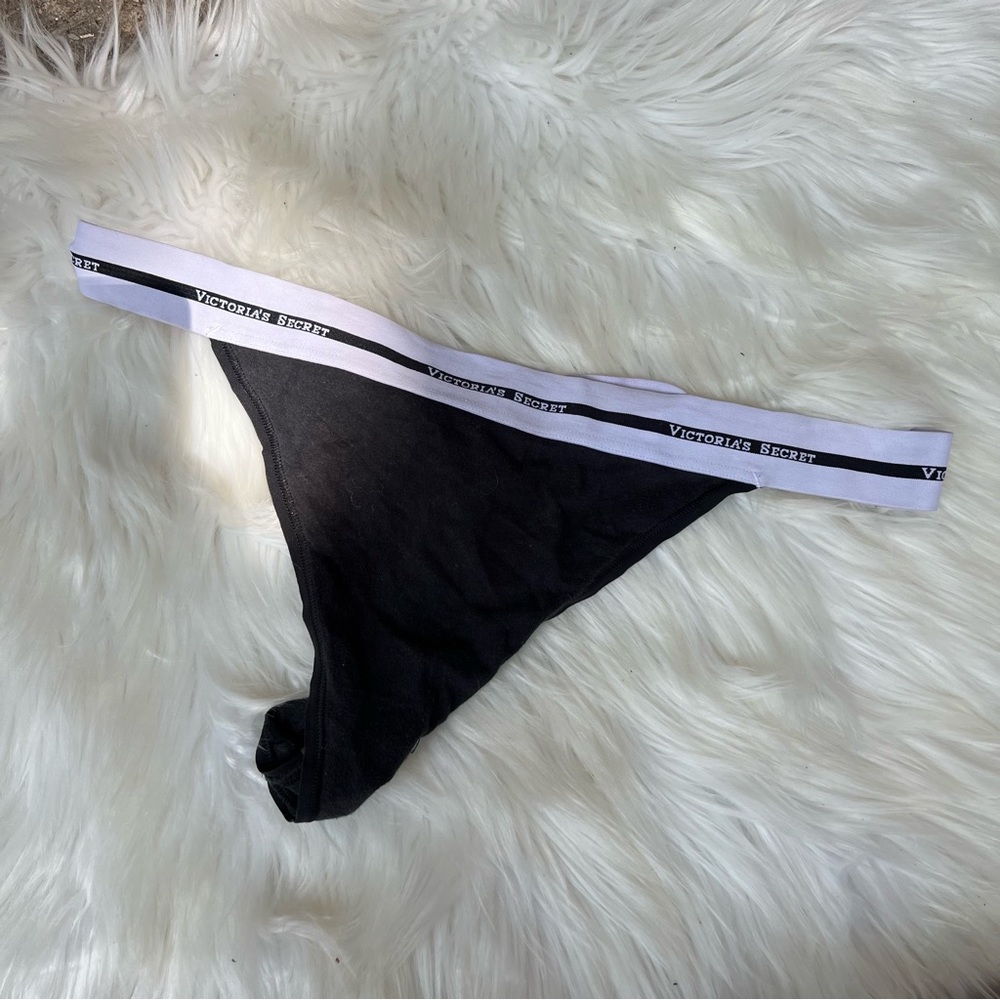 Victoria’s Secret Black and White Varsity Band Thong Panties
